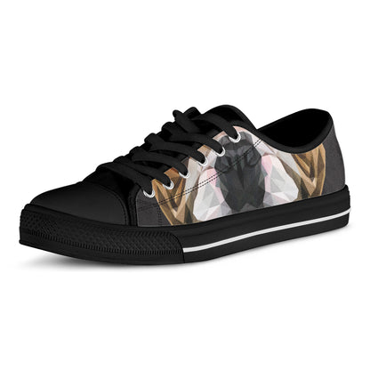 Geometric English Bulldog Print Black Low Top Shoes 