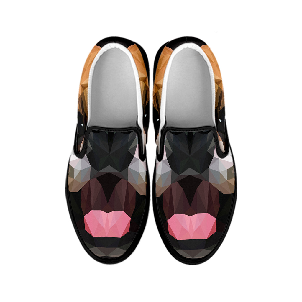 Geometric English Bulldog Print Black Slip On Shoes