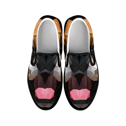 Geometric English Bulldog Print Black Slip On Shoes