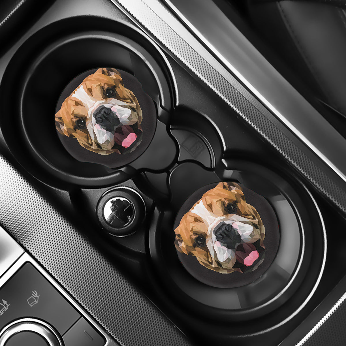Geometric English Bulldog Print Car Coasters