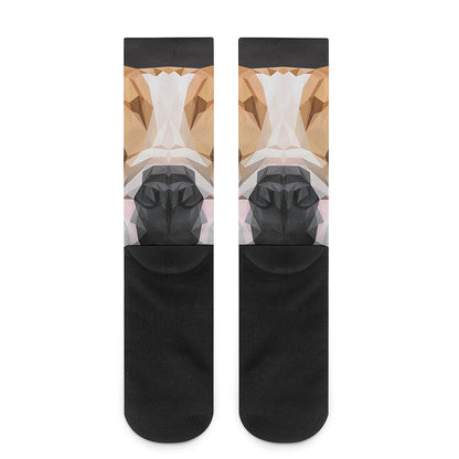 Geometric English Bulldog Print Crew Socks