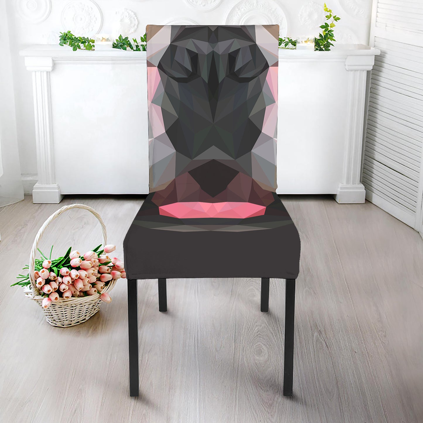 Geometric English Bulldog Print Dining Chair Slipcover
