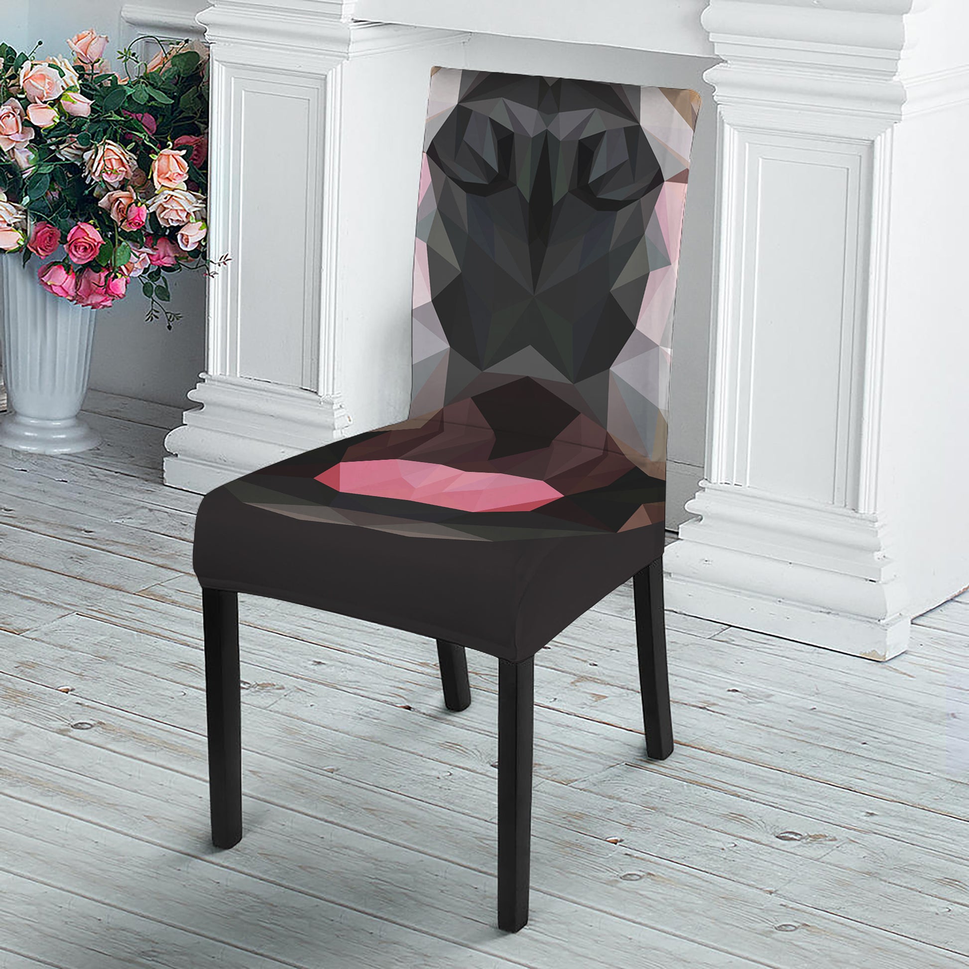 Geometric English Bulldog Print Dining Chair Slipcover