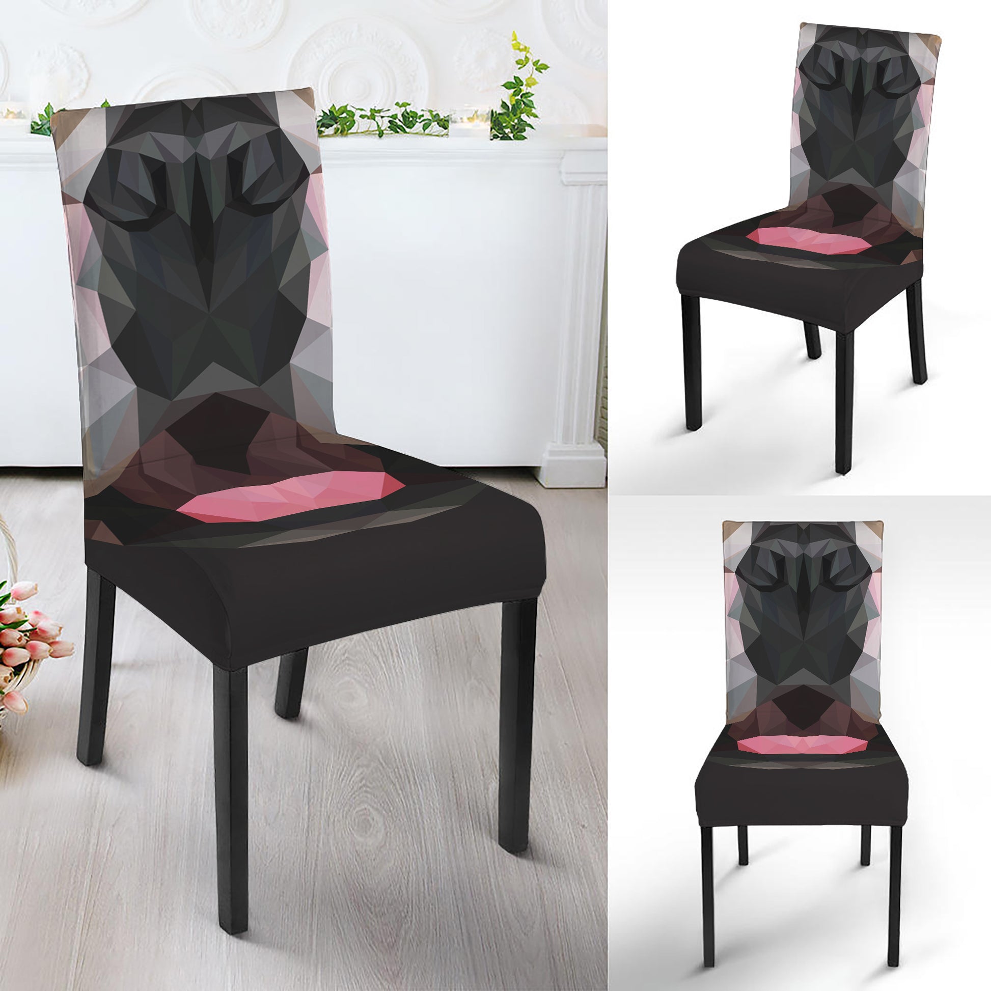 Geometric English Bulldog Print Dining Chair Slipcover