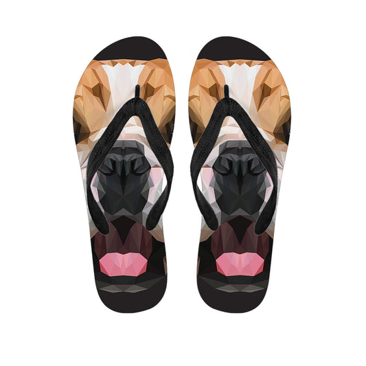 Geometric English Bulldog Print Flip Flops