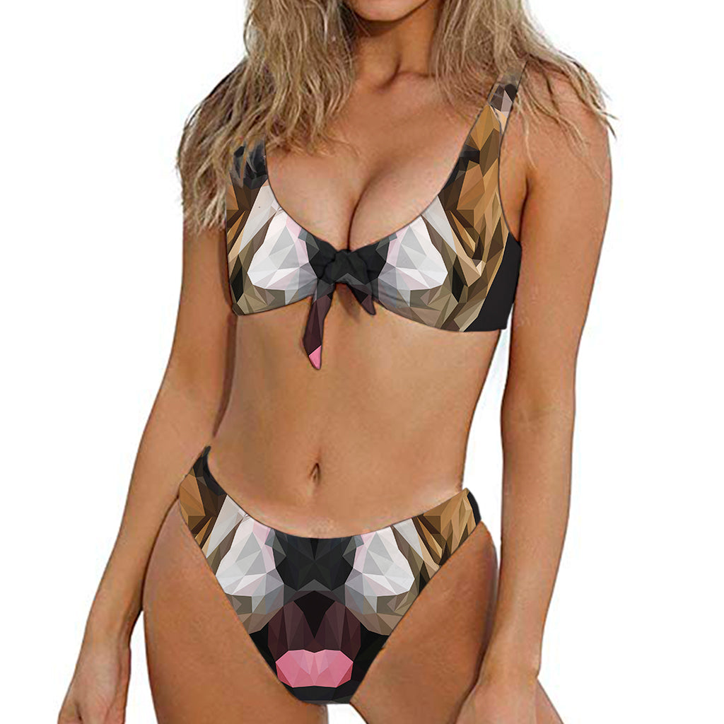 Geometric English Bulldog Print Front Bow Tie Bikini