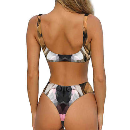 Geometric English Bulldog Print Front Bow Tie Bikini