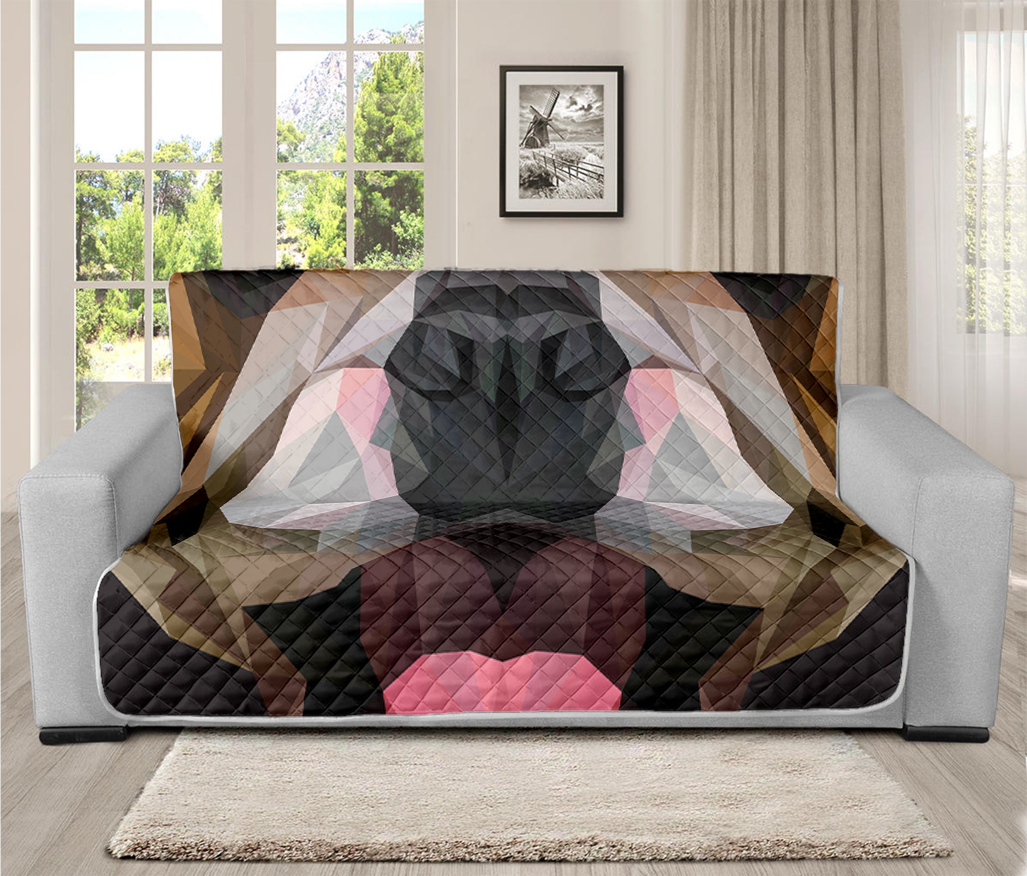 Geometric English Bulldog Print Futon Protector