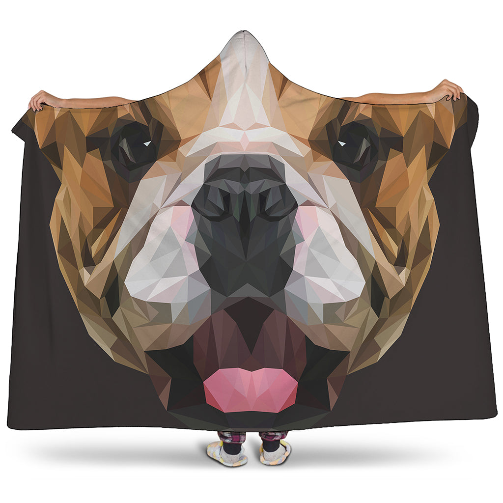 Geometric English Bulldog Print Hooded Blanket