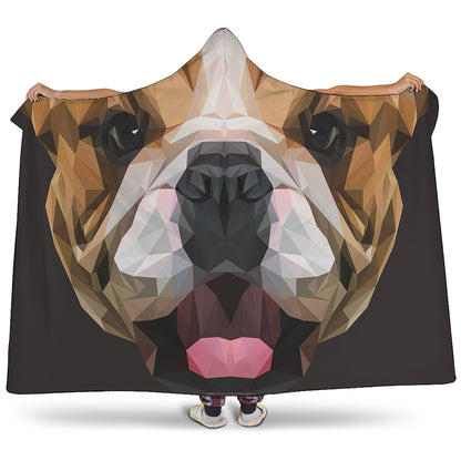 Geometric English Bulldog Print Hooded Blanket
