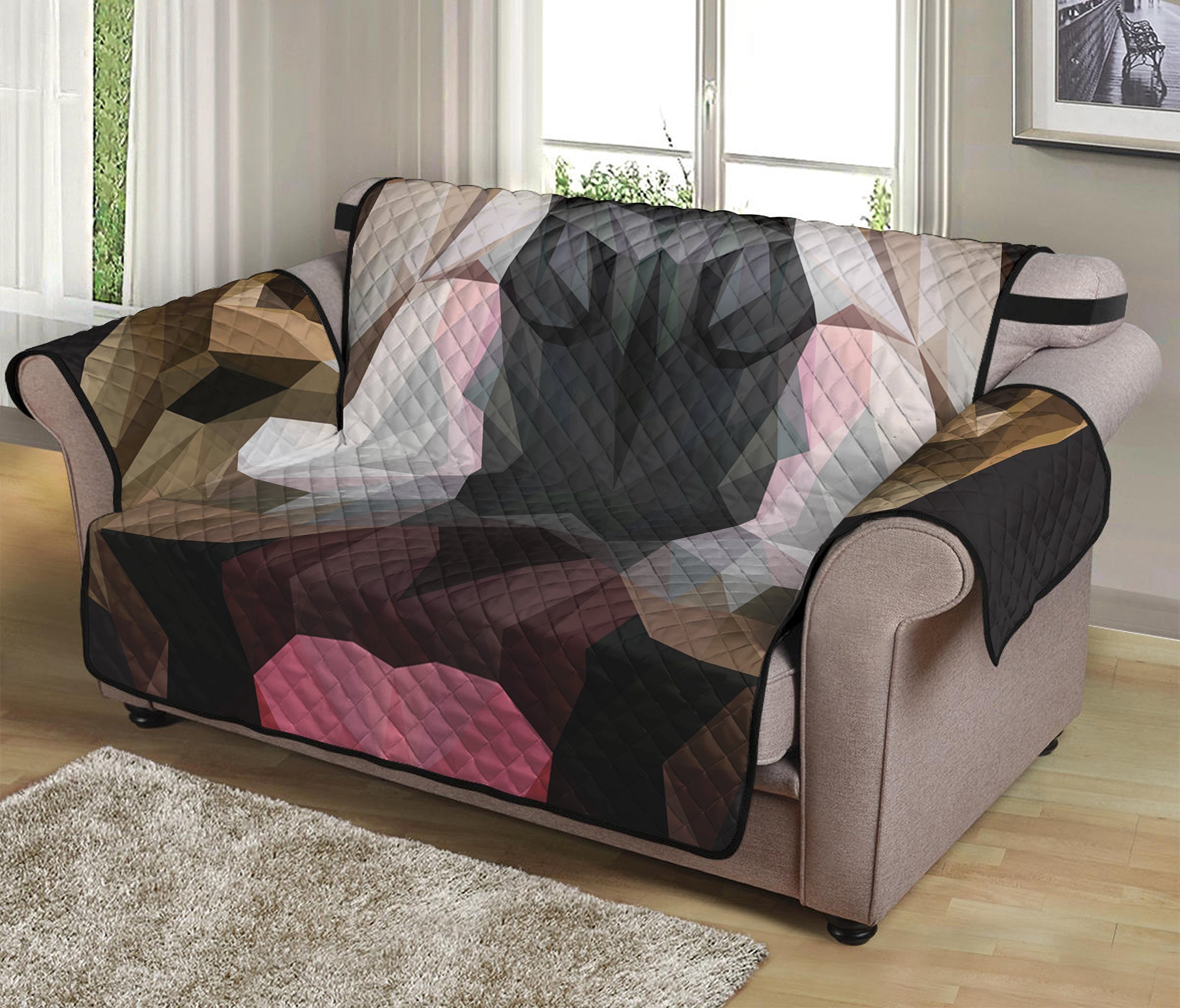 Geometric English Bulldog Print Loveseat Protector