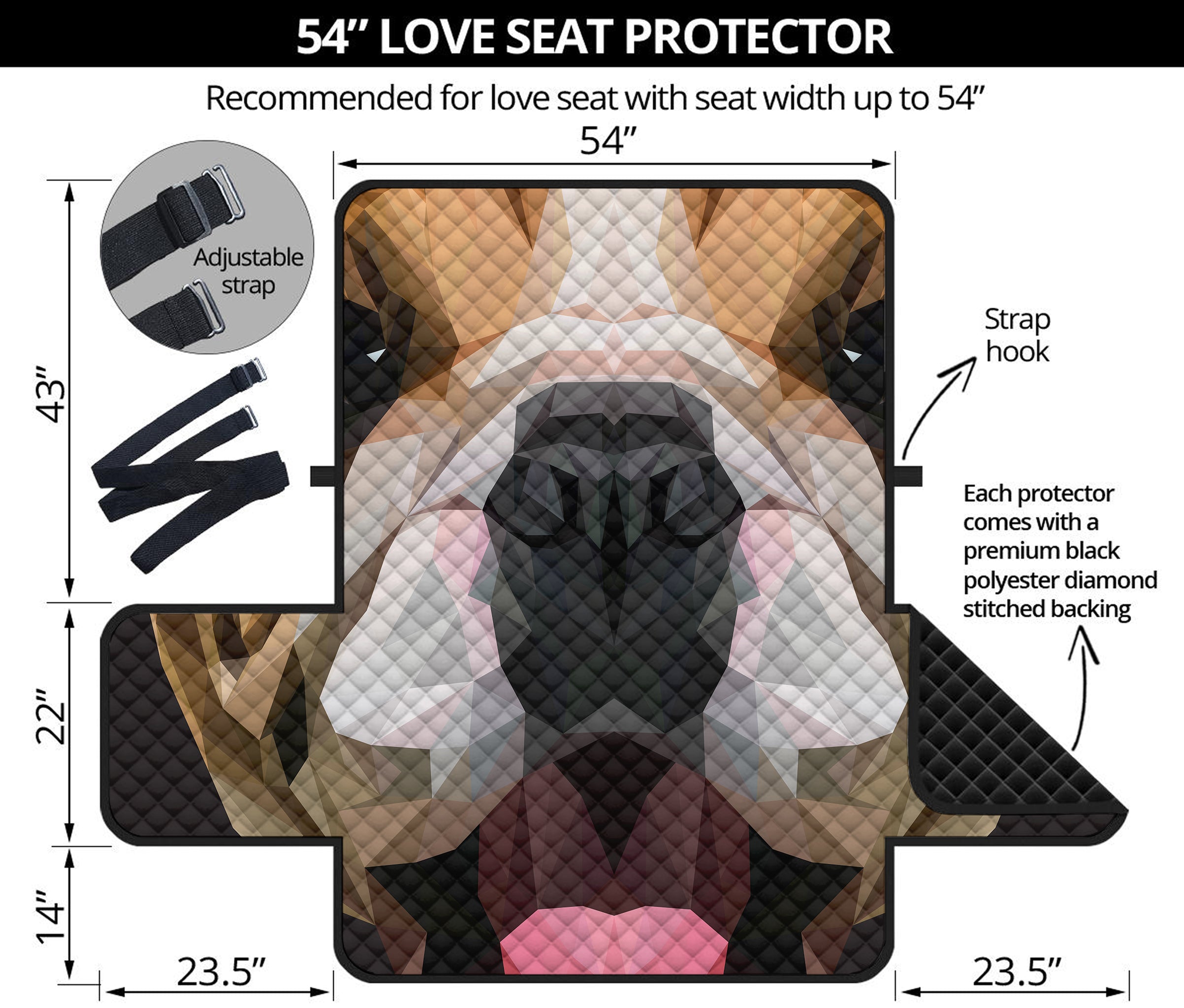 Geometric English Bulldog Print Loveseat Protector