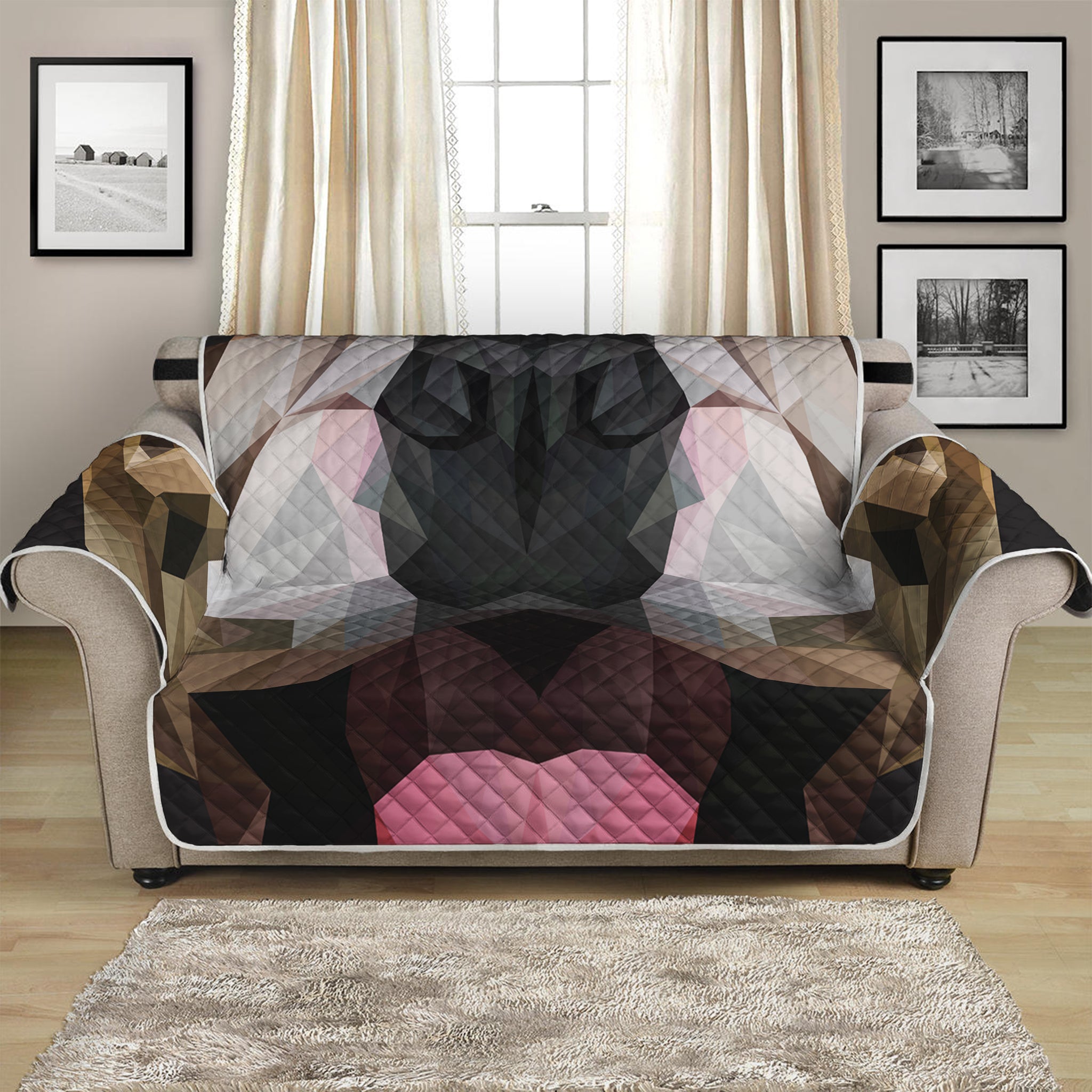 Geometric English Bulldog Print Loveseat Protector