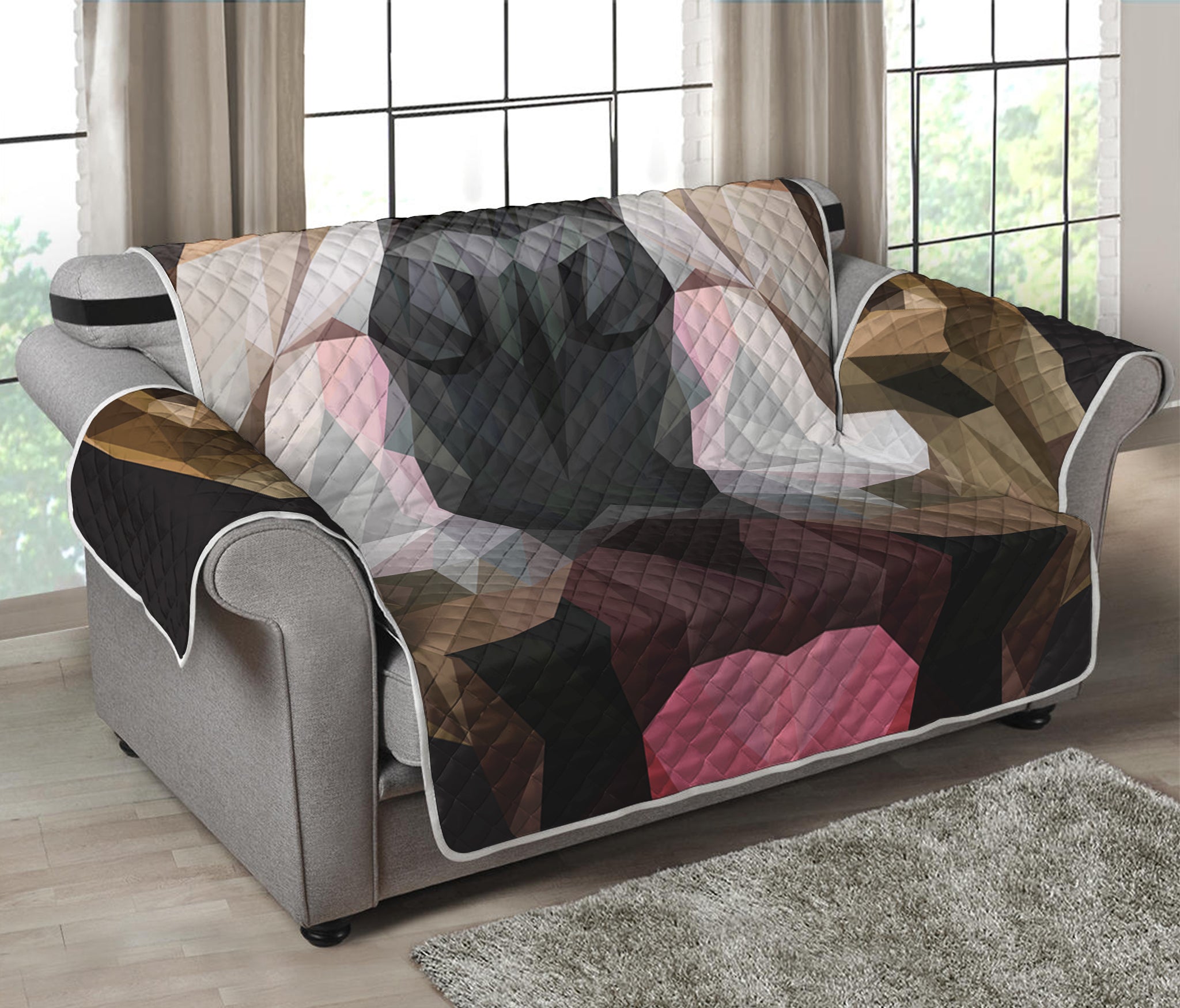 Geometric English Bulldog Print Loveseat Protector