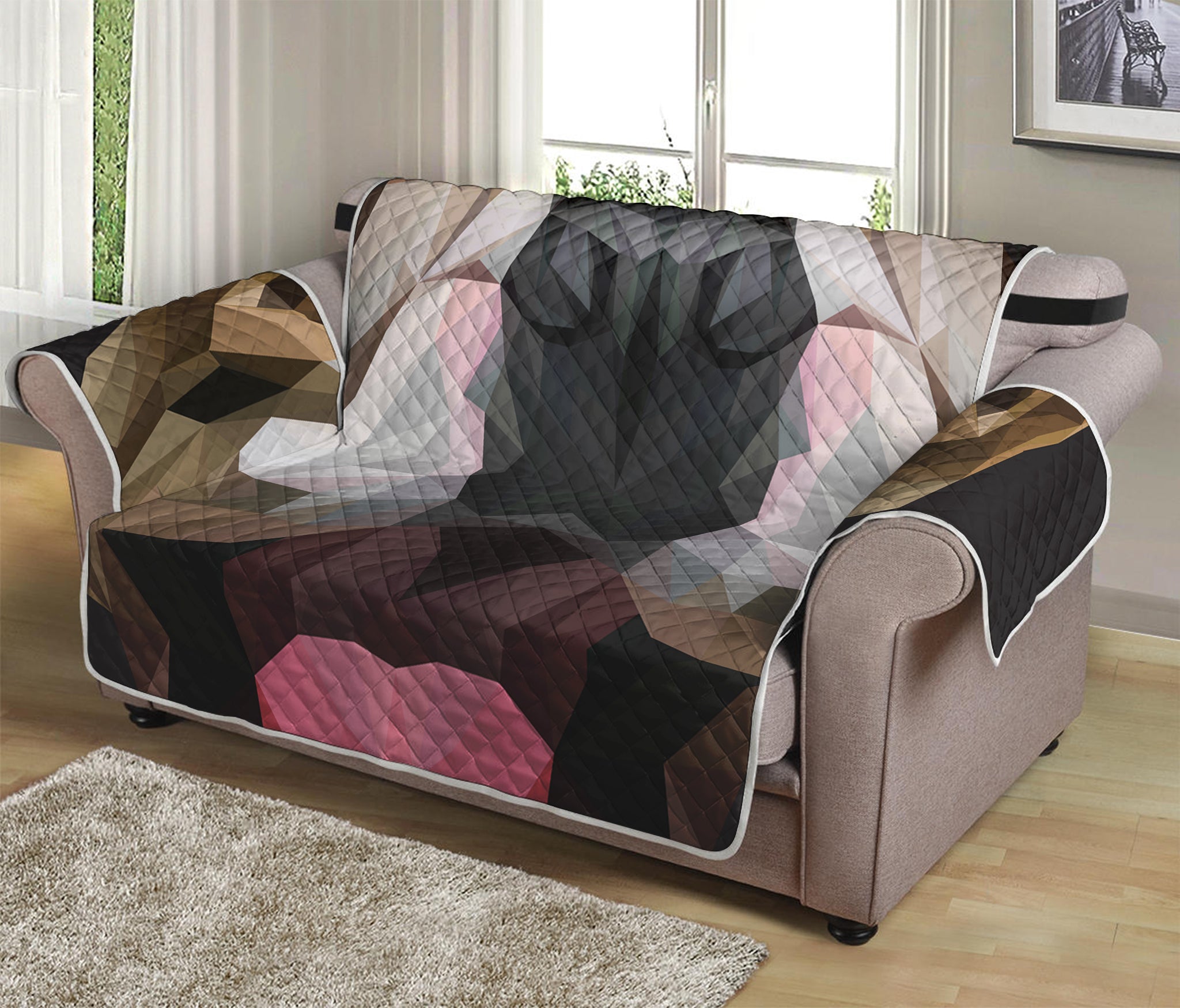 Geometric English Bulldog Print Loveseat Protector