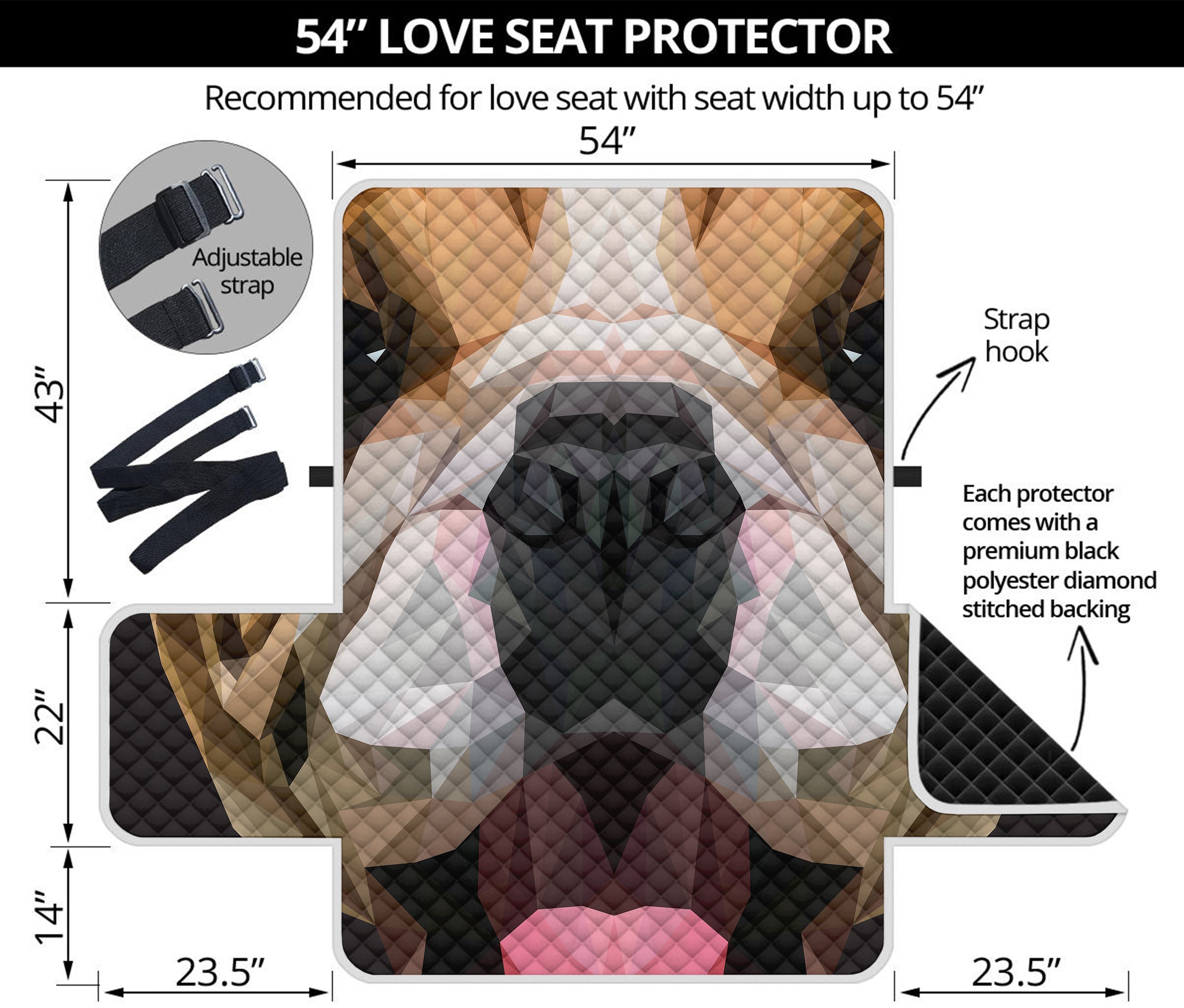 Geometric English Bulldog Print Loveseat Protector