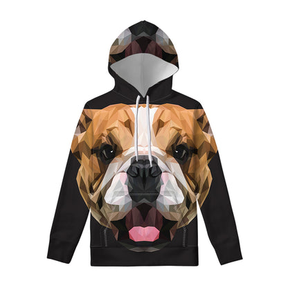 Geometric English Bulldog Print Pullover Hoodie