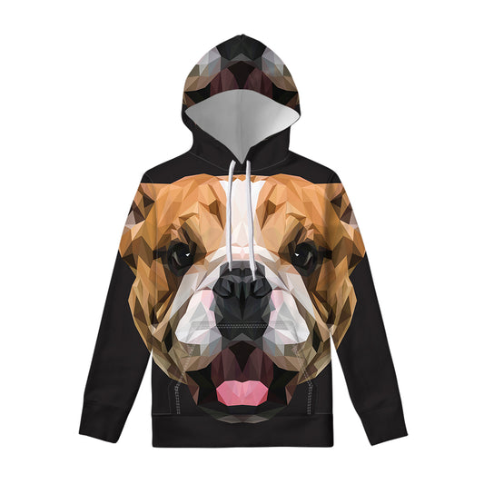 Geometric English Bulldog Print Pullover Hoodie