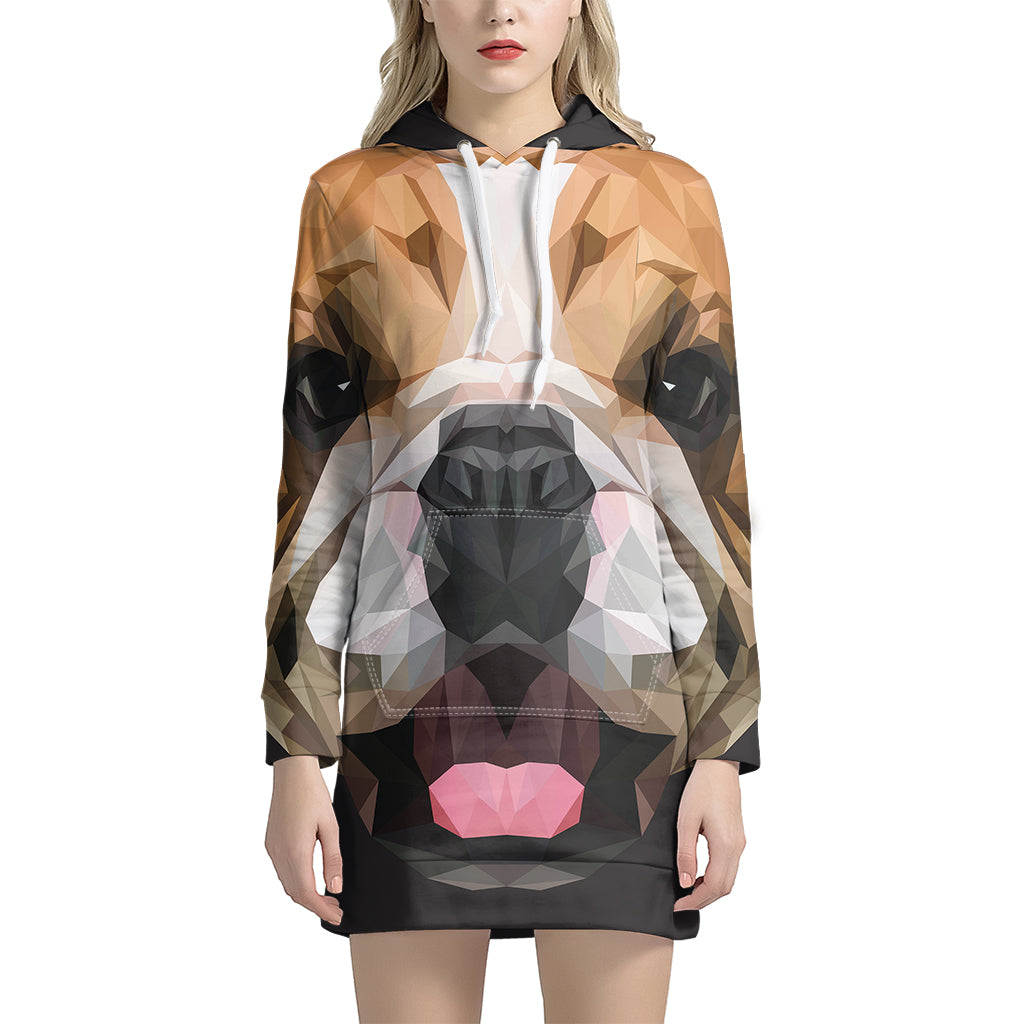 Geometric English Bulldog Print Pullover Hoodie Dress