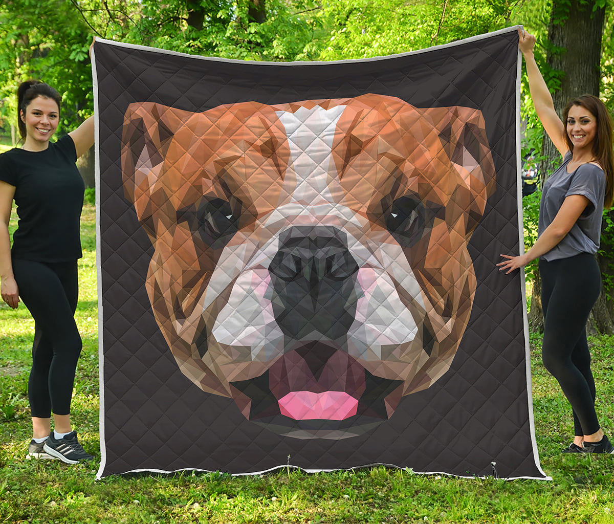 Geometric English Bulldog Print Quilt