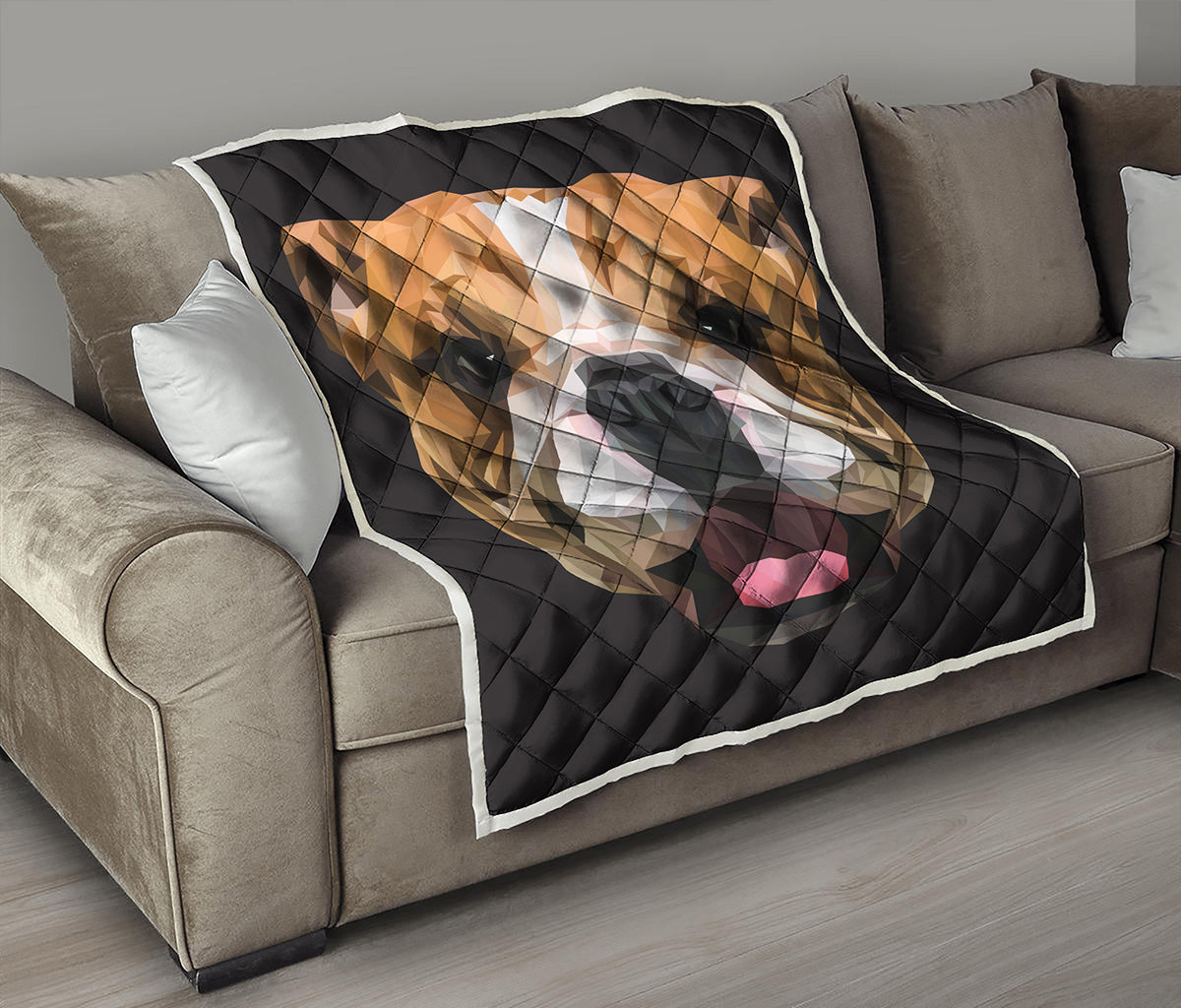 Geometric English Bulldog Print Quilt