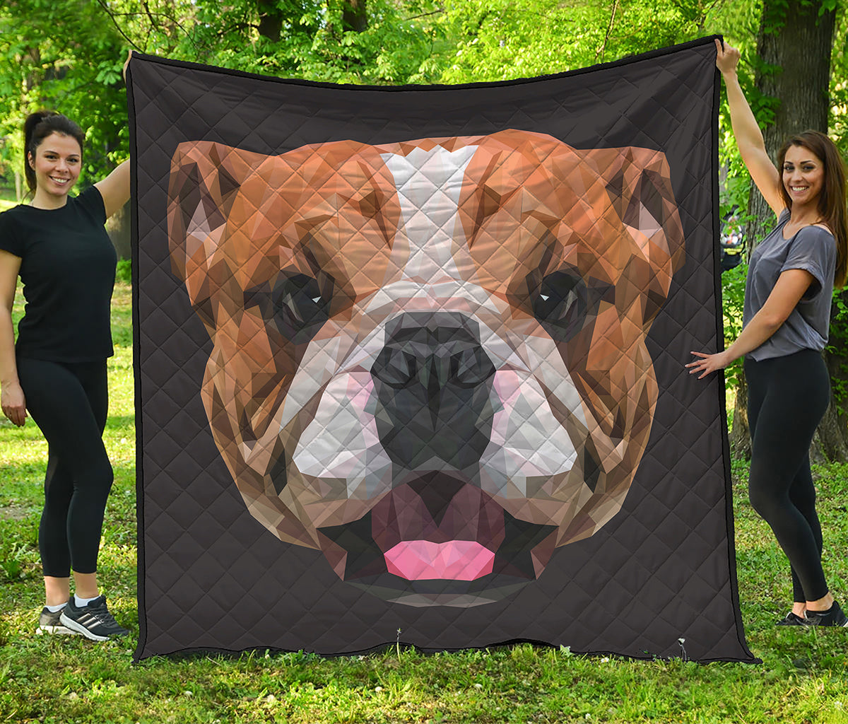 Geometric English Bulldog Print Quilt