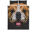 Geometric English Bulldog Print Quilt Bed Set