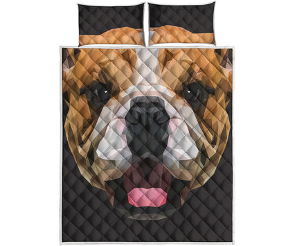 Geometric English Bulldog Print Quilt Bed Set