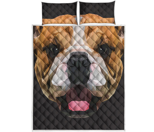 Geometric English Bulldog Print Quilt Bed Set