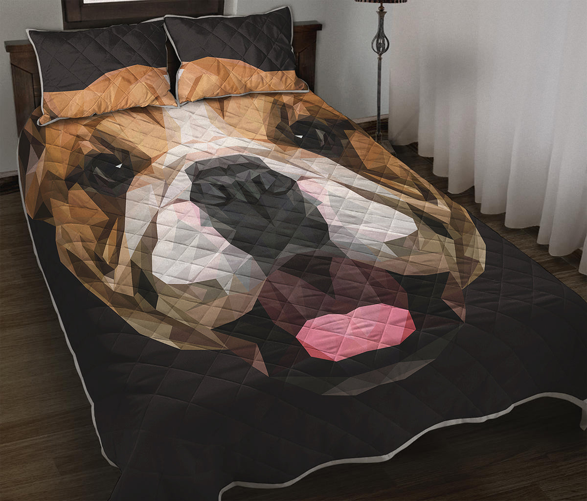 Geometric English Bulldog Print Quilt Bed Set