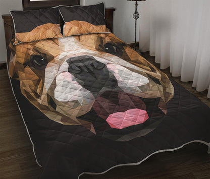 Geometric English Bulldog Print Quilt Bed Set
