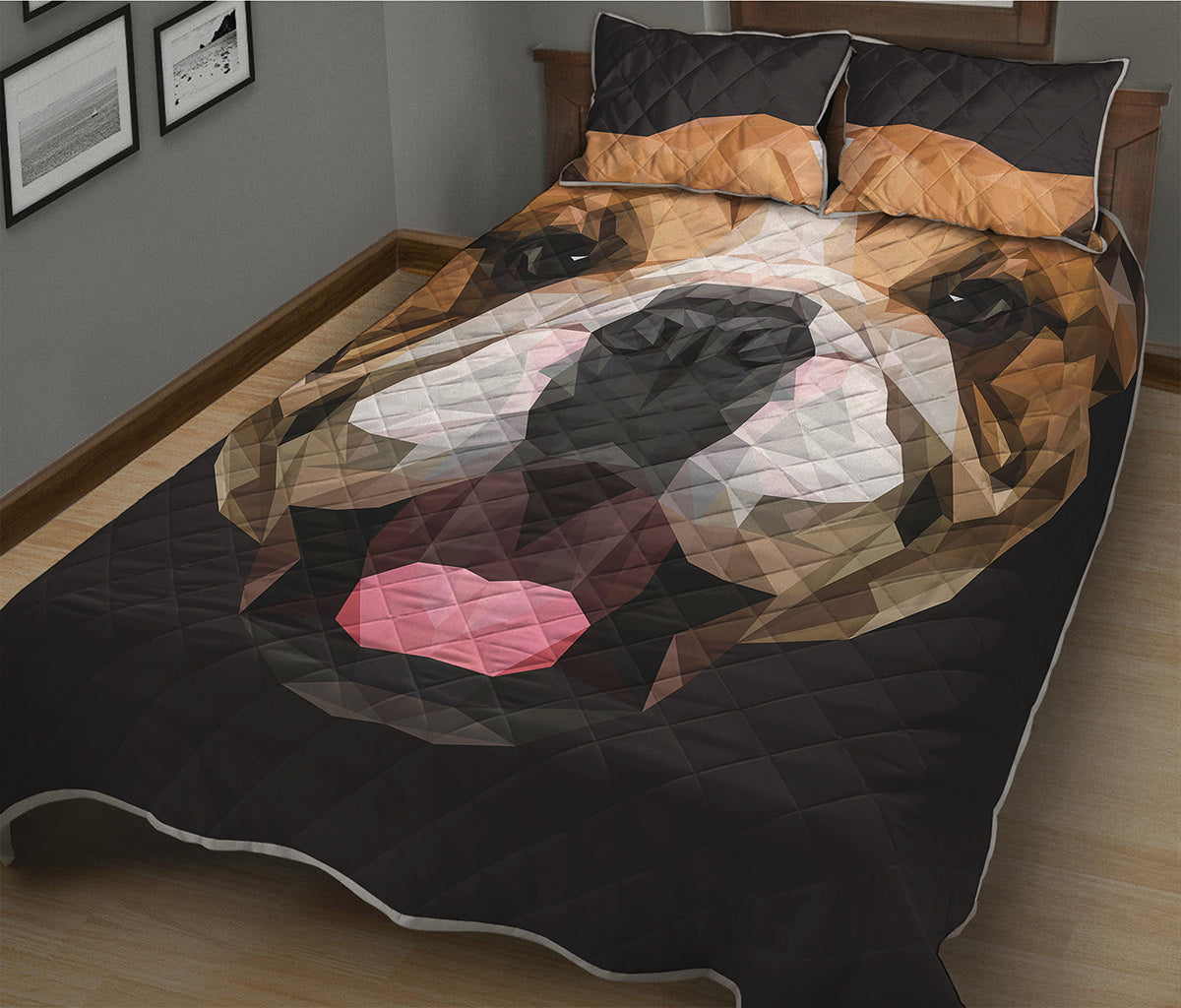 Geometric English Bulldog Print Quilt Bed Set