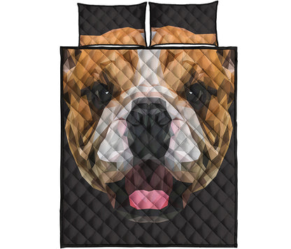 Geometric English Bulldog Print Quilt Bed Set