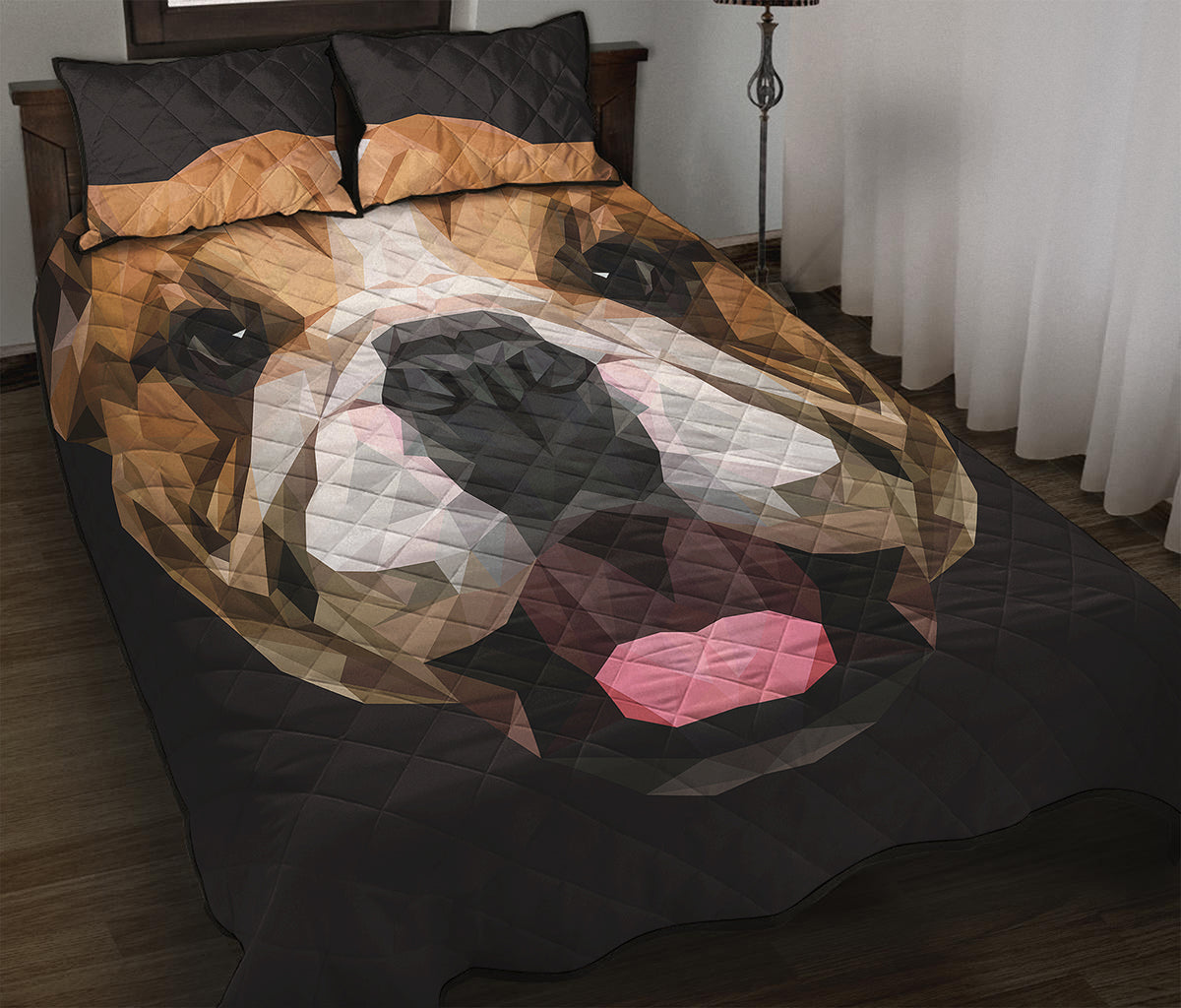 Geometric English Bulldog Print Quilt Bed Set