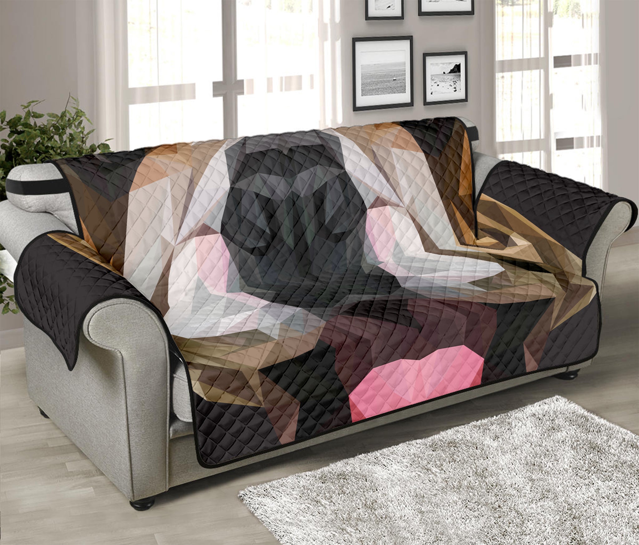 Geometric English Bulldog Print Sofa Protector