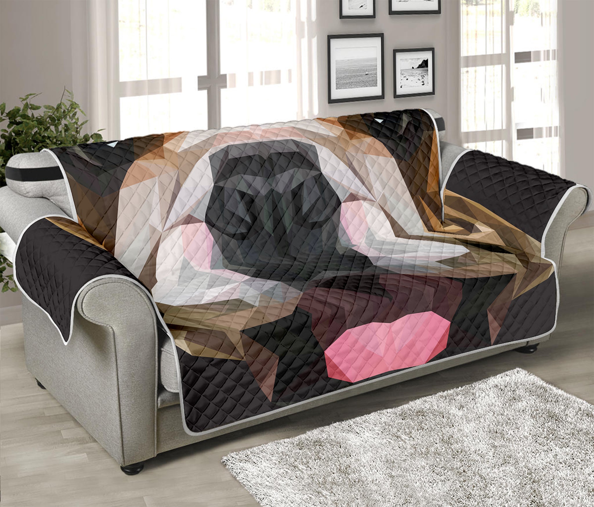 Geometric English Bulldog Print Sofa Protector