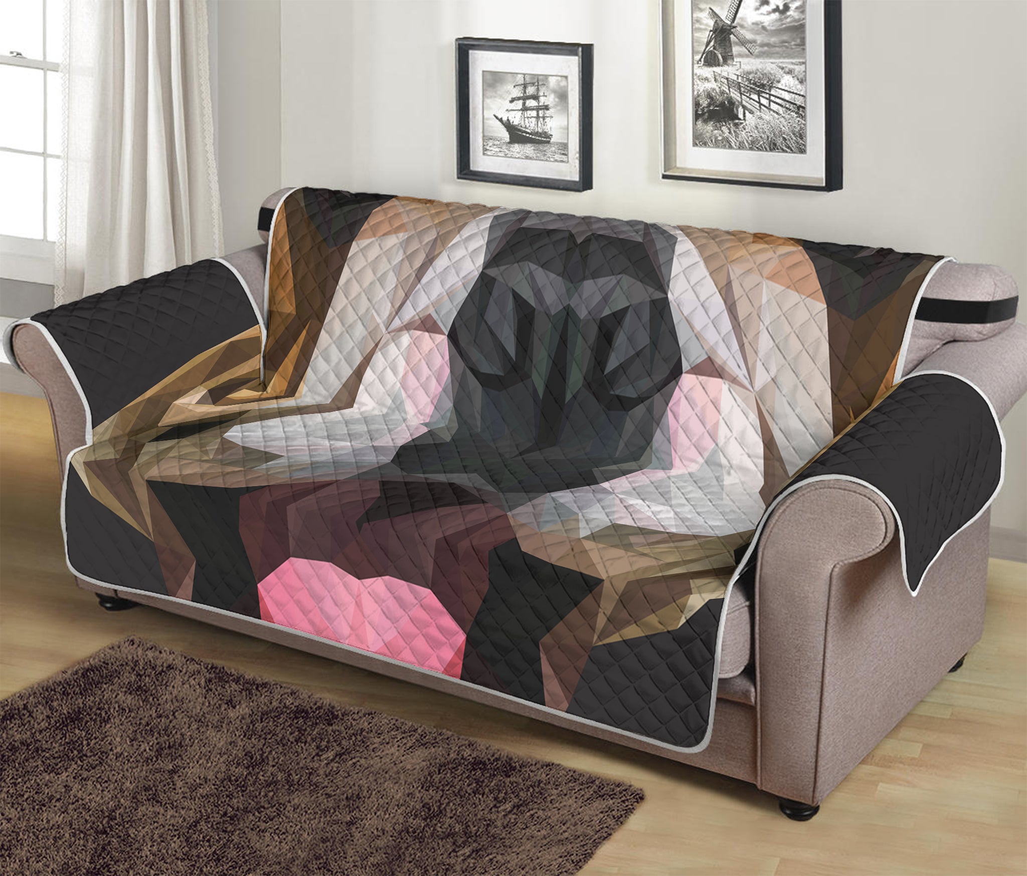 Geometric English Bulldog Print Sofa Protector