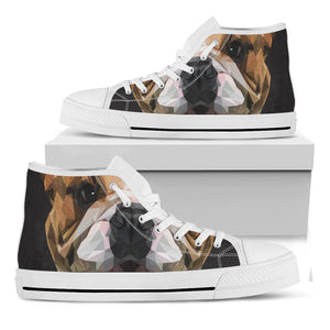 Geometric English Bulldog Print White High Top Shoes