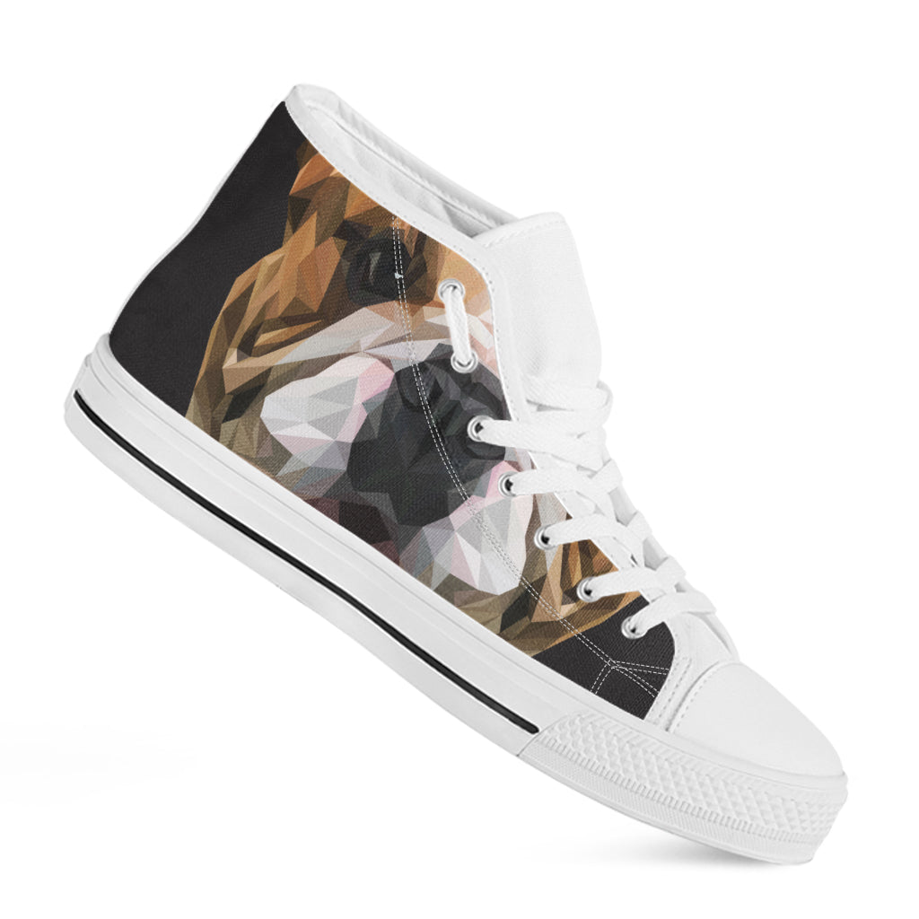 Geometric English Bulldog Print White High Top Shoes