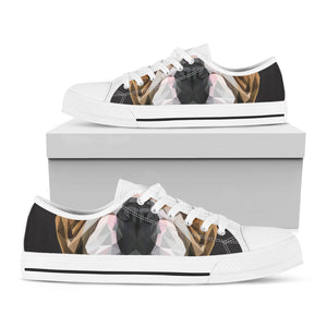 Geometric English Bulldog Print White Low Top Shoes