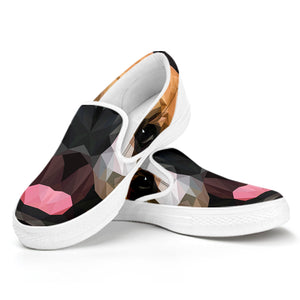 Geometric English Bulldog Print White Slip On Shoes