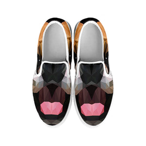 Geometric English Bulldog Print White Slip On Shoes