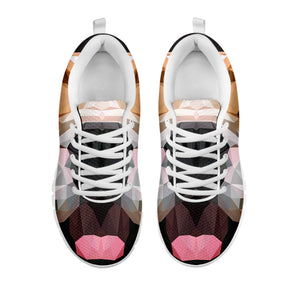 Geometric English Bulldog Print White Sneakers