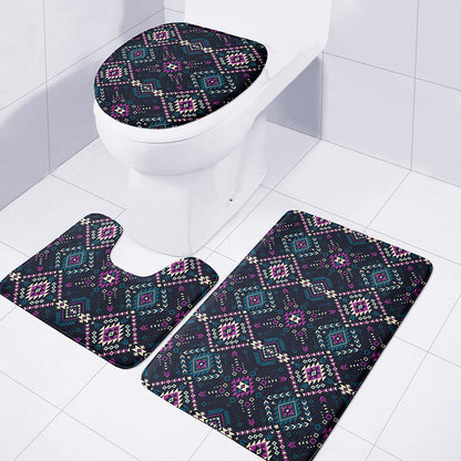 Geometric Ethnic Navajo Pattern Print 3 Piece Bath Mat Set
