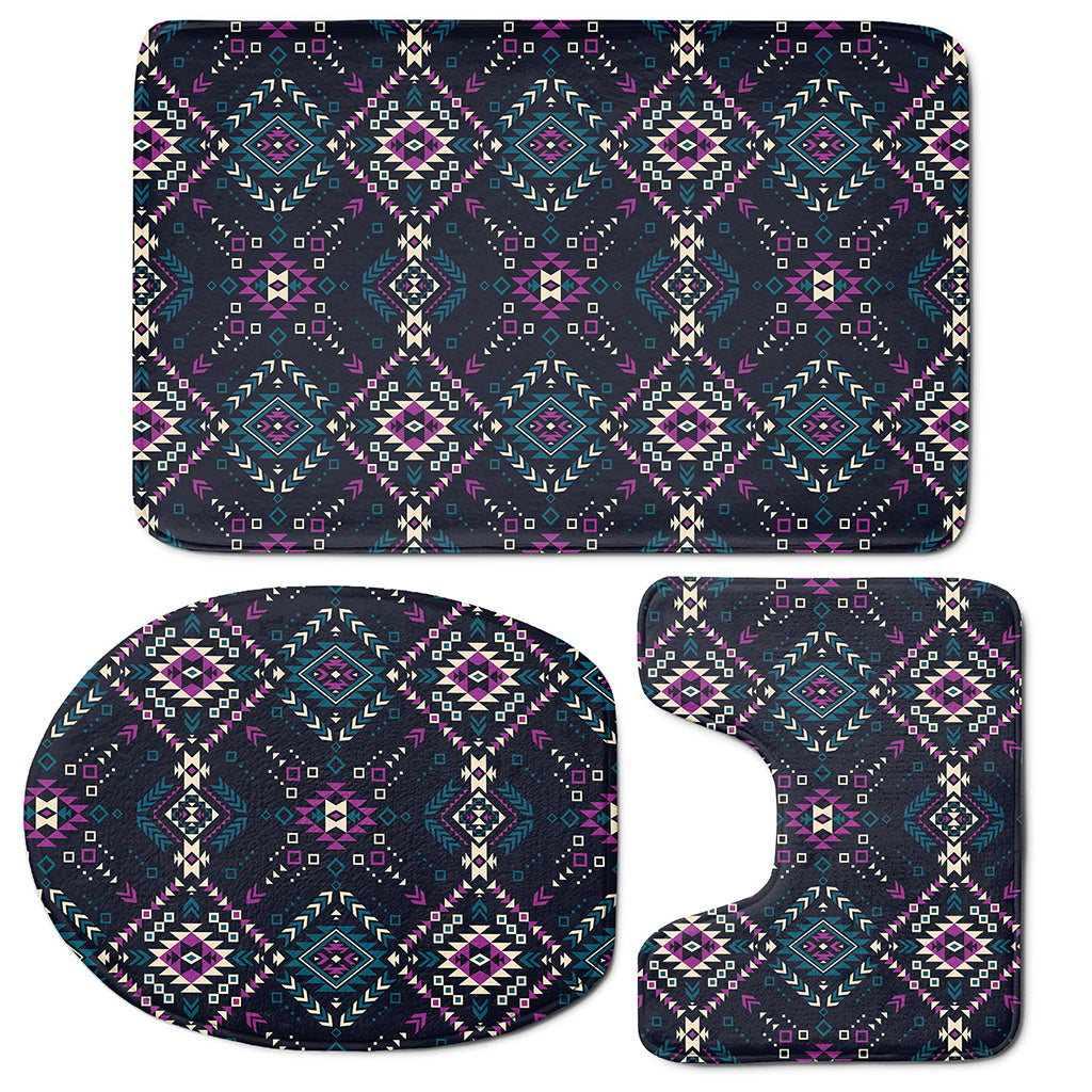 Geometric Ethnic Navajo Pattern Print 3 Piece Bath Mat Set