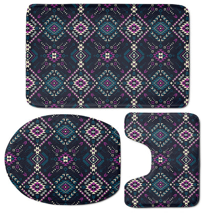 Geometric Ethnic Navajo Pattern Print 3 Piece Bath Mat Set