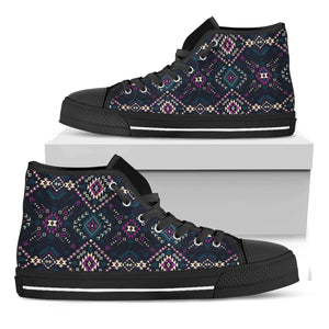 Geometric Ethnic Navajo Pattern Print Black High Top Shoes