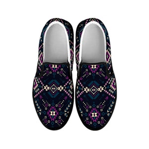 Geometric Ethnic Navajo Pattern Print Black Slip On Shoes