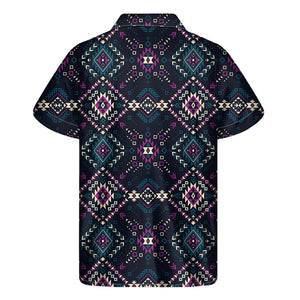 Geometric Ethnic Navajo Pattern Print Men's Short Sleeve Shirt