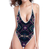 Geometric Ethnic Navajo Pattern Print One Piece High Cut Swimsuit